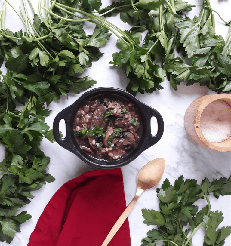 Once Upon a Thyme – Cremini and Portobello Mushroom Barley Soup with Beef