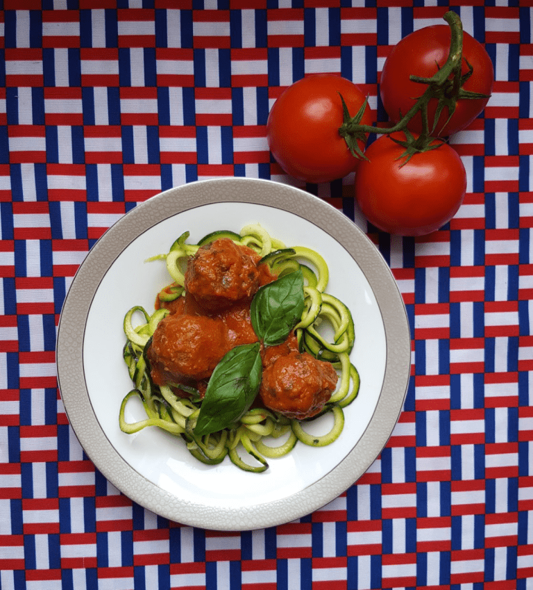 Meatballs and Spiraled Zucchini