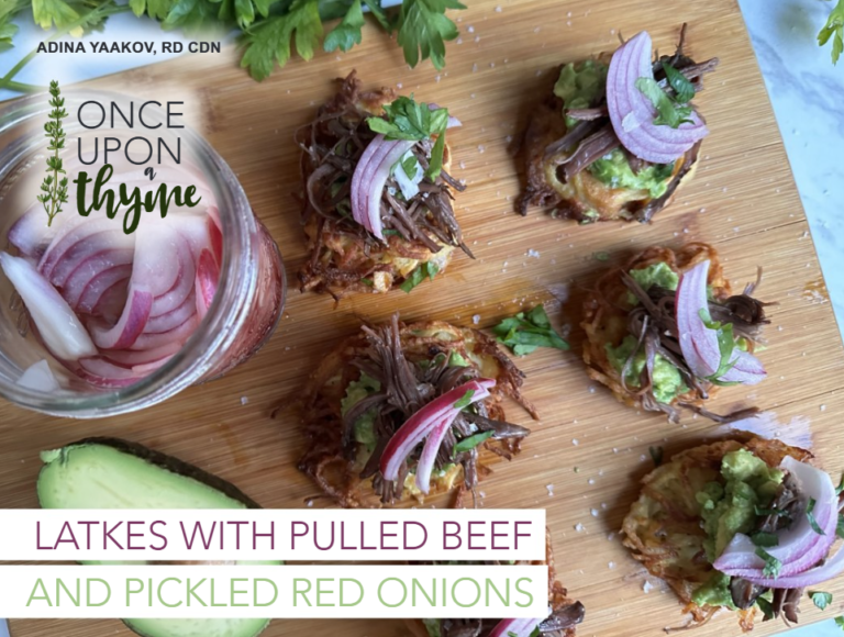 Once Upon A Thyme – Latkes with Pulled Beef and Pickled Red Onions